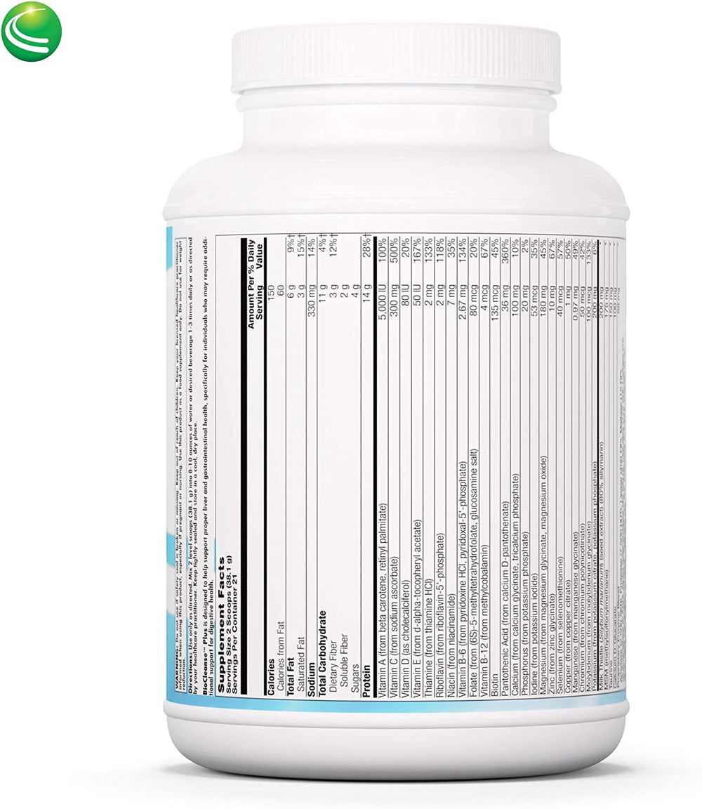 Nutra BioGenesis BioCleanse Plus bottle back shows vitamins and minerals for daily wellness.