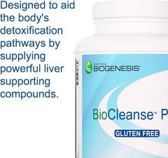Nutra BioGenesis BioCleanse Plus bottle label features milk thistle icon.