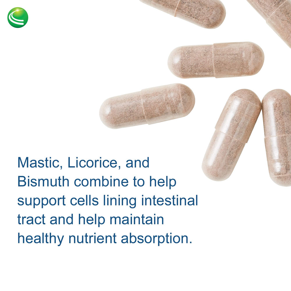 Nutra BioGenesis bismuth citrate and minerals bottle suggests enhanced gastric function and nutrient absorption.