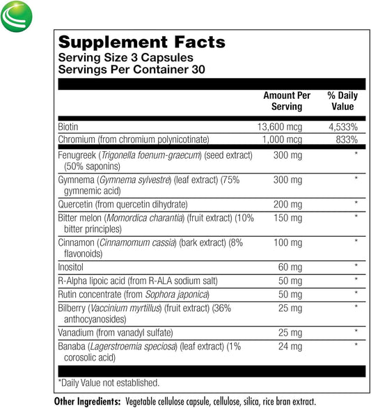 Nutra Biogenesis Diabetone Plus label closeup featuring cinnamon and bitter melon blend.