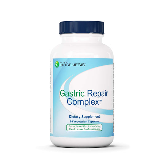 Nutra BioGenesis Gastric Support Complex bottle shows daily digestion support after meals.