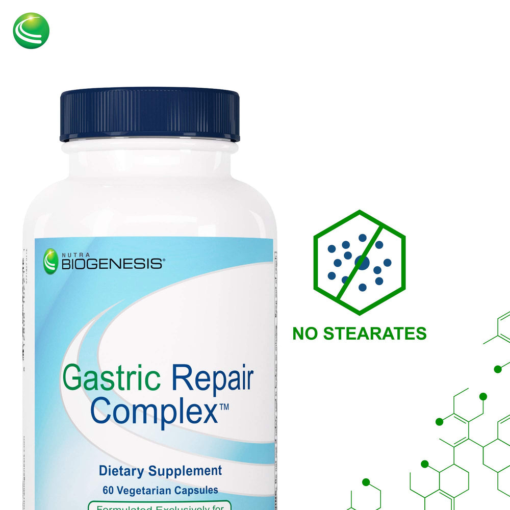 Nutra BioGenesis mastic gum powder highlights natural ingredients aiding digestion.