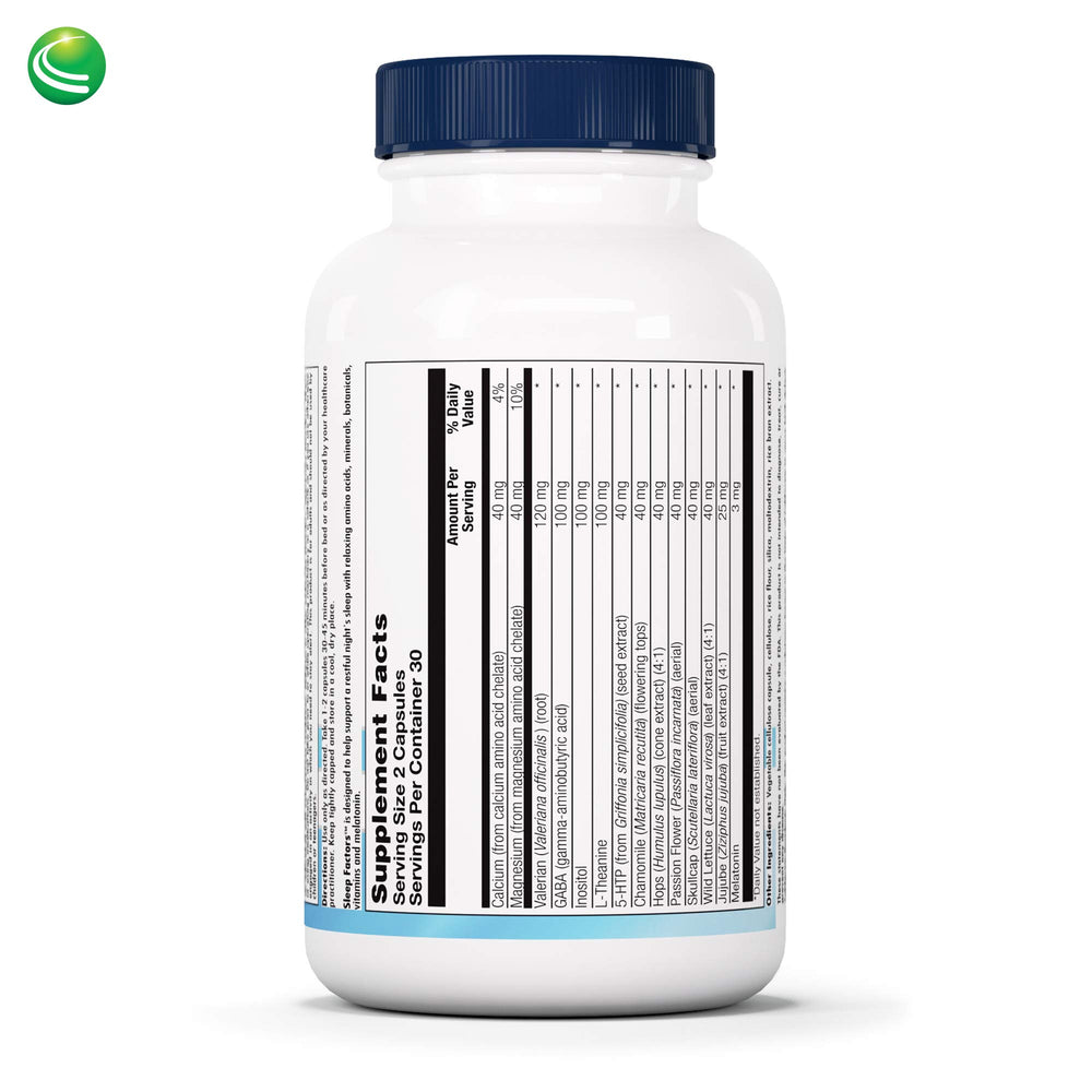 Nutra BioGenesis Sleep Factors bottle back with usage details