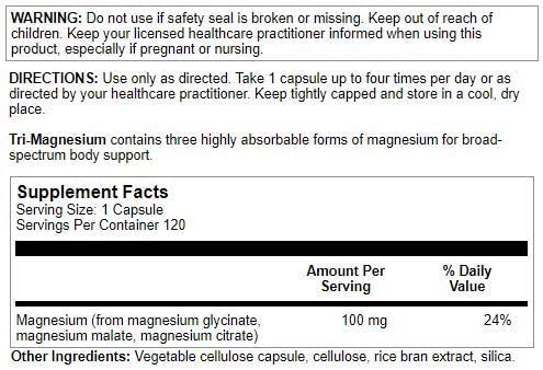 Nutra BioGenesis Tri-Magnesium capsules for daily muscle and bone support.