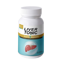 Nutra Seasons Liver Tonic bottle on kitchen counter showing daily detox support
