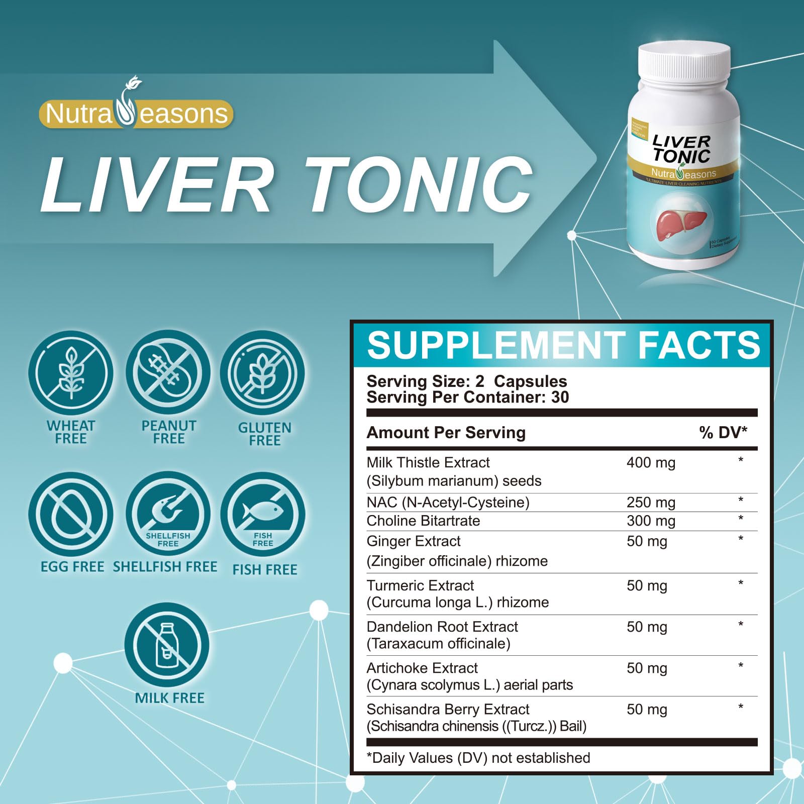 Nutra Seasons Liver Tonic label design highlighting quality and ingredients
