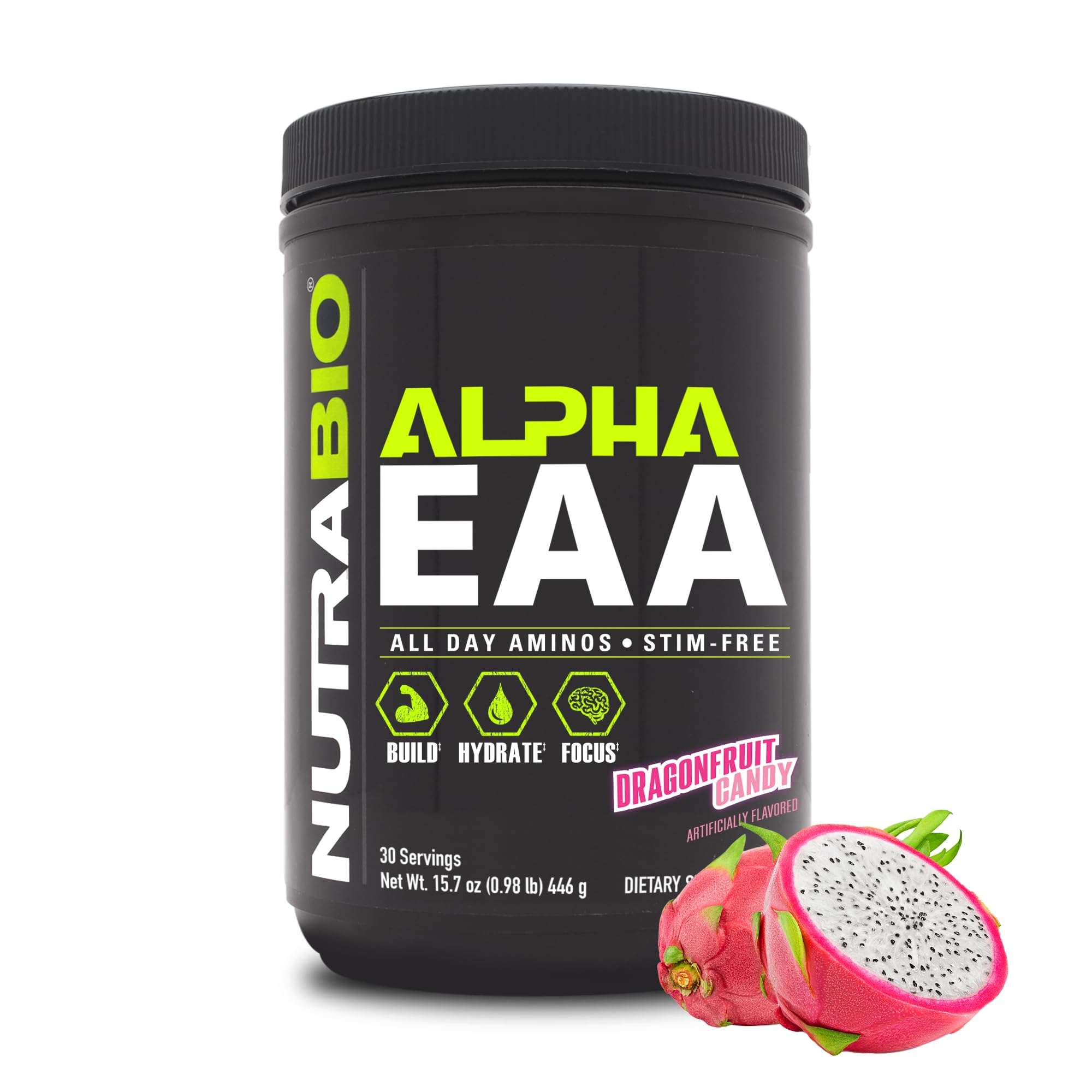 NutraBio Alpha EAA bottle pour supports quick hydration during workouts.