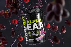 NutraBio Alpha EAA labeled-back view communicates allergen-free and transparent details