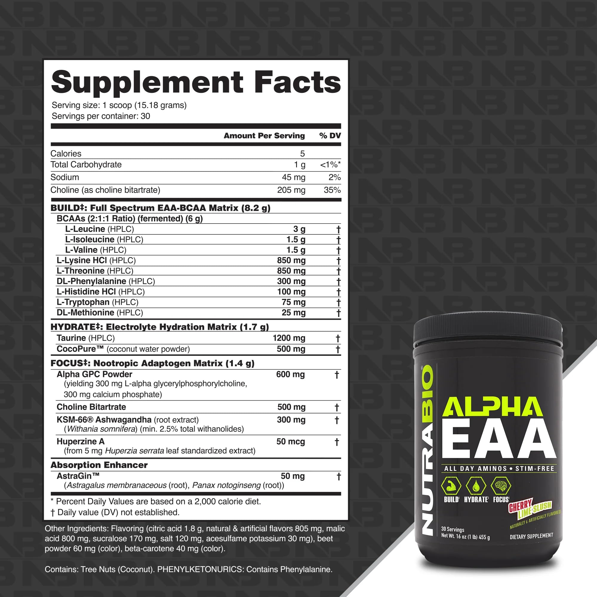 NutraBio Alpha EAA full disclosure label showing transparent ingredients