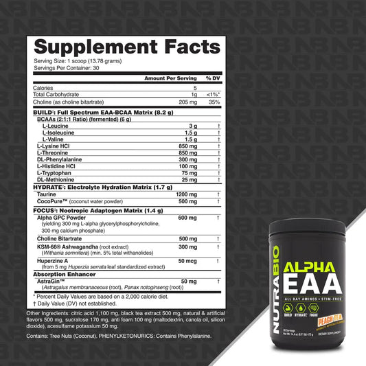 NutraBio Alpha EAA powder scoop for post-workout recovery and lean muscle support