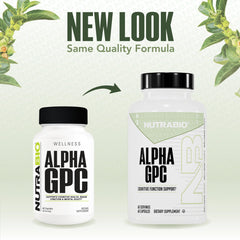 NutraBio Alpha GPC capsules close-up highlighting daily cognitive support
