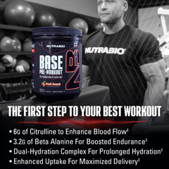 NutraBio Base Pre-Workout 200mg caffeine for quick, long-lasting energy