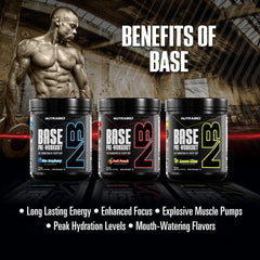 NutraBio Base Pre-Workout sugar-free label signals clean fueling option.