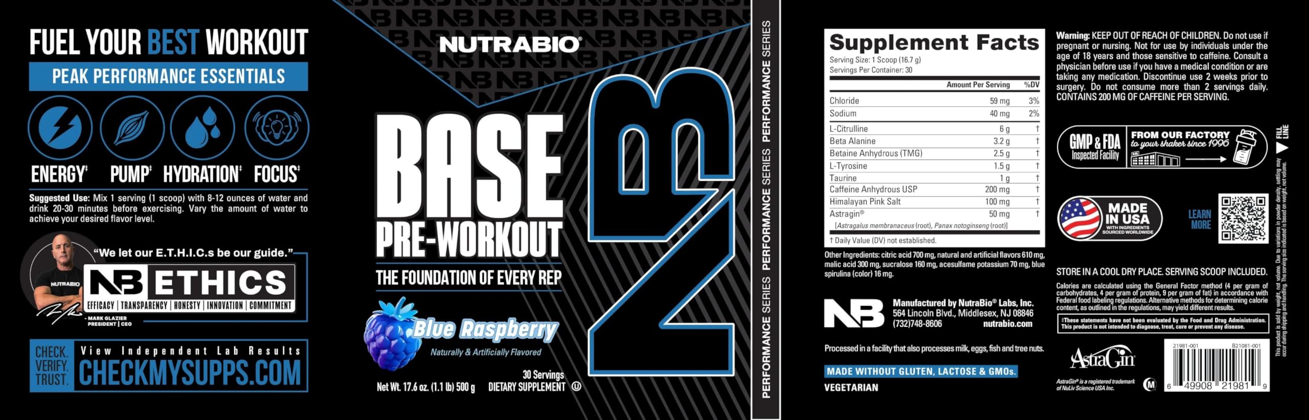 NutraBio Base Pre-Workout sugar-free flavor profile.