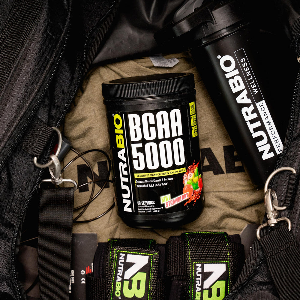 NutraBio BCAA 5000 ingredients page emphasizes plant-based fermentation