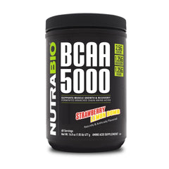 NutraBio BCAA 5000 Strawberry Lemon Bomb front view for lean muscle support.