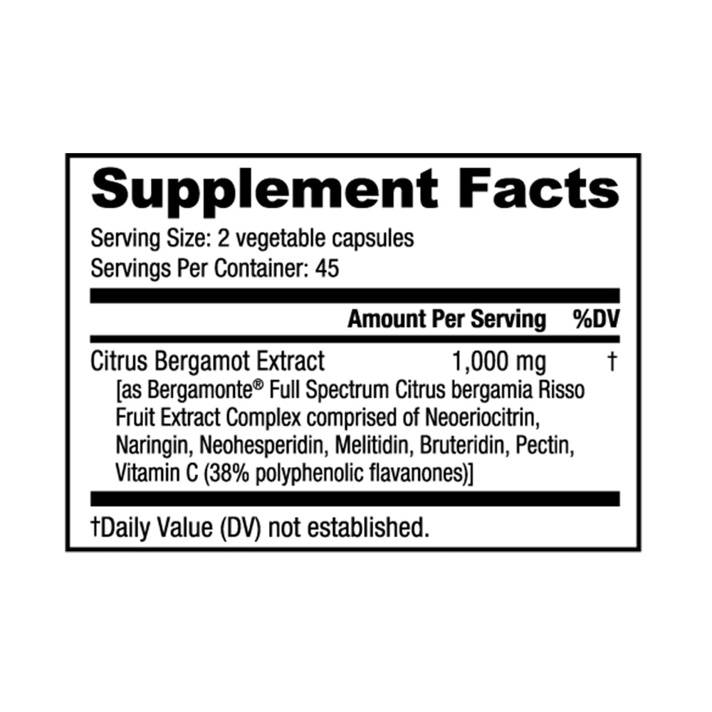 NutraBio Bergamonte capsules closeup highlighting convenient daily capsules