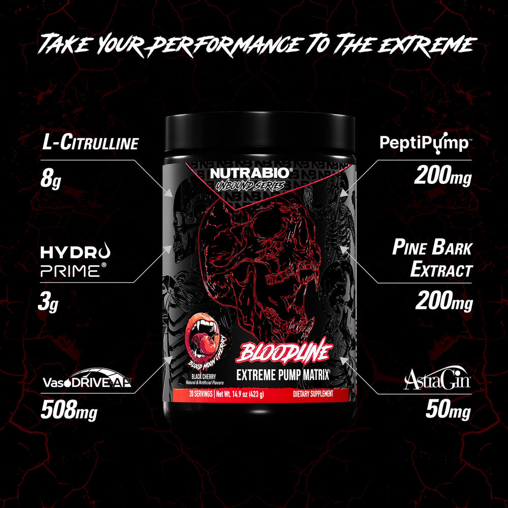 NutraBio Bloodline scoop image, eight grams L-Citrulline for lasting pumps.