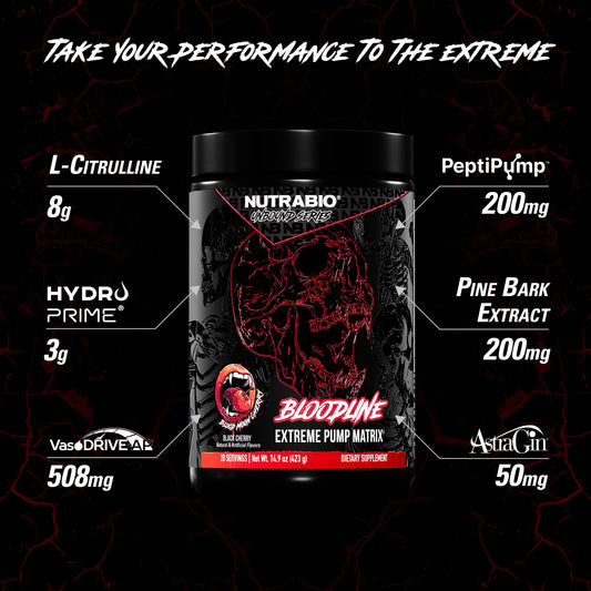 NutraBio Bloodline scoop image, eight grams L-Citrulline for lasting pumps.