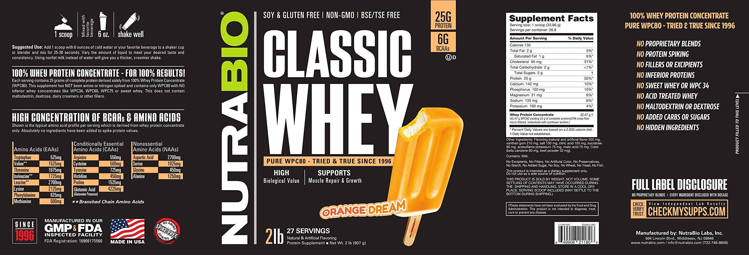 NutraBio Classic Whey BCAAs visual emphasis on protein support.