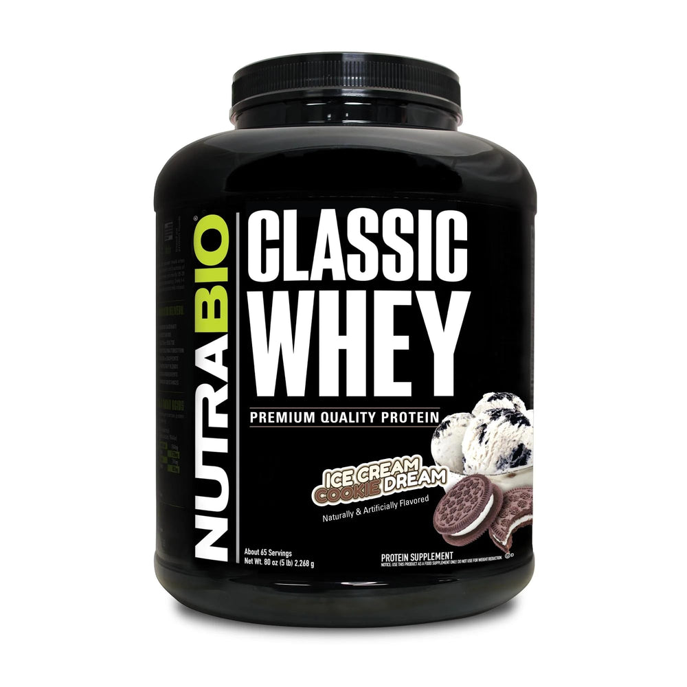 NutraBio Classic Whey bottle label highlights quality and transparency