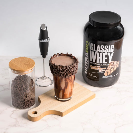 NutraBio Classic Whey shake demonstrates creamy texture when blended with milk.