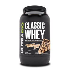 NutraBio Classic Whey pour shows quick mix action for post-workout shake.