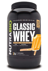 NutraBio Classic Whey Orange Dream scoop for post-workout protein.