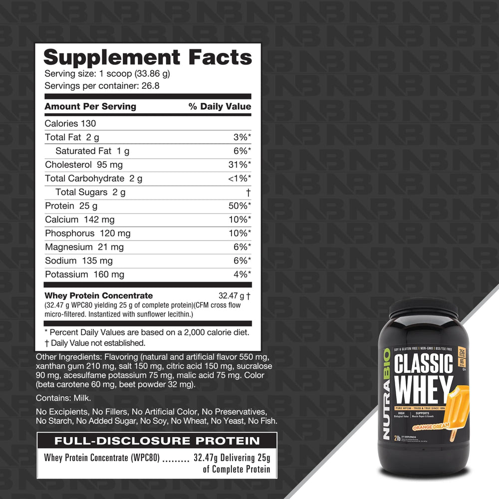 NutraBio Classic Whey scoop dissolving for smooth shakes.