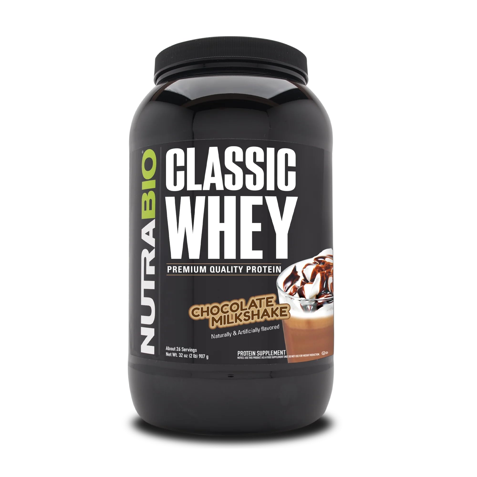 NutraBio Classic Whey protein scoop in a shaker for post-workout recovery.