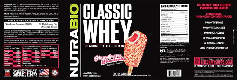 NutraBio Classic Whey third-party testing seal enhances trust.