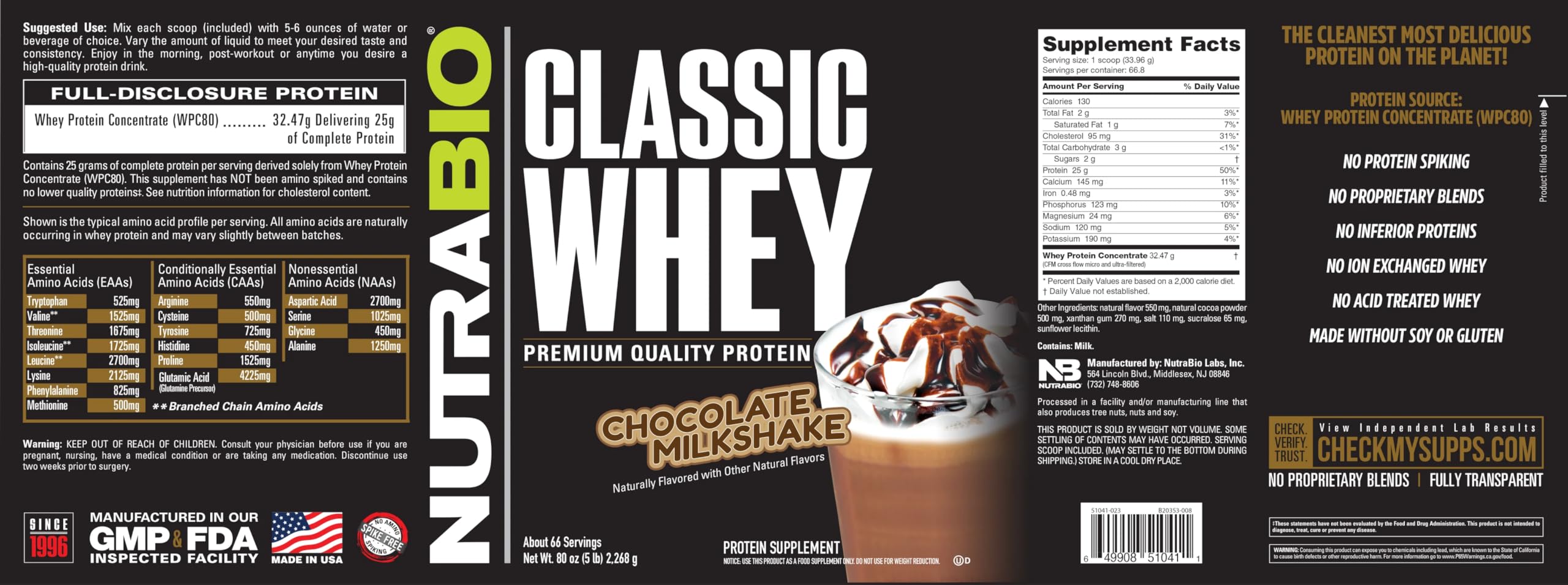 NutraBio Classic Whey scoop with glass of shake, low glycemic index for steady energy.