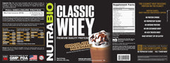 NutraBio Classic Whey scoop with glass of shake, low glycemic index for steady energy.