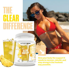 Glass of NutraBio Clear Pineapple Splash showing light fruity beverage