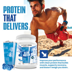 Foam-free NutraBio Clear Whey mix in bottle, quick and smooth.