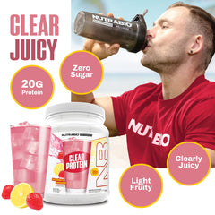NutraBio Clear Whey Powder Pack shown for quick, lean protein intake on the go.