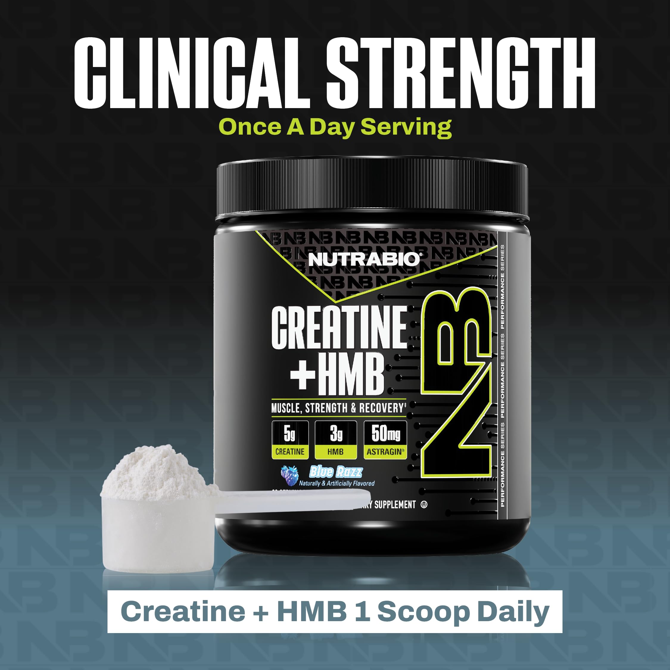 NutraBio Creatine + HMB blue razz flavor served for daily use.