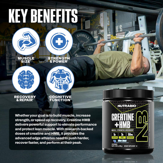 NutraBio Creatine + HMB scoop-dispensing demonstrates precise dosing for workouts.