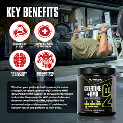 NutraBio Creatine + HMB scoop ready to mix for lean mass support.