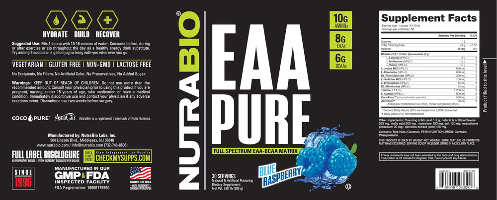 NutraBio EAA Pure powder being stirred in a glass for hydration.