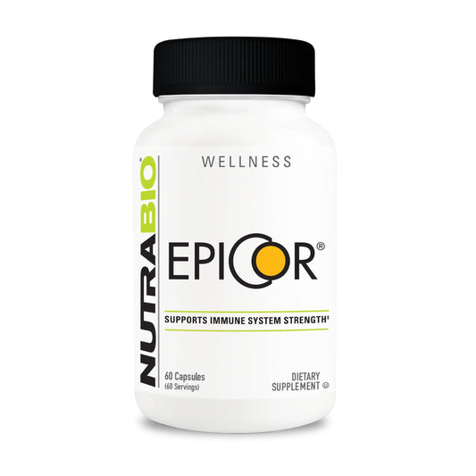 NutraBio Epicor multi-vitamin bottle; supports daily immune and digestive wellness.