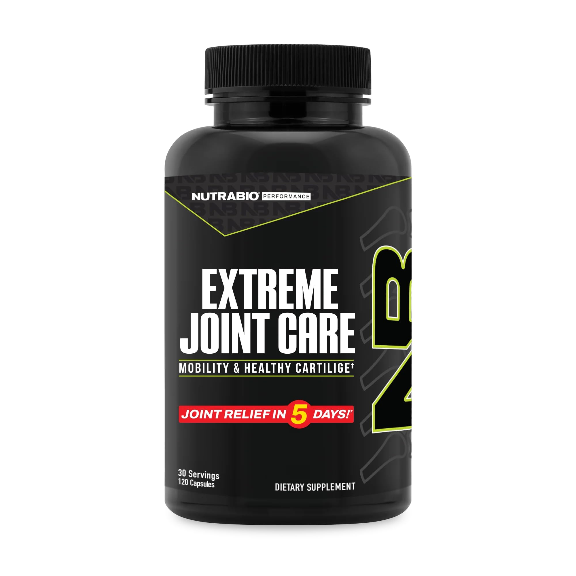 NutraBio Extreme Joint Care bottle with capsules supports daily joint comfort.