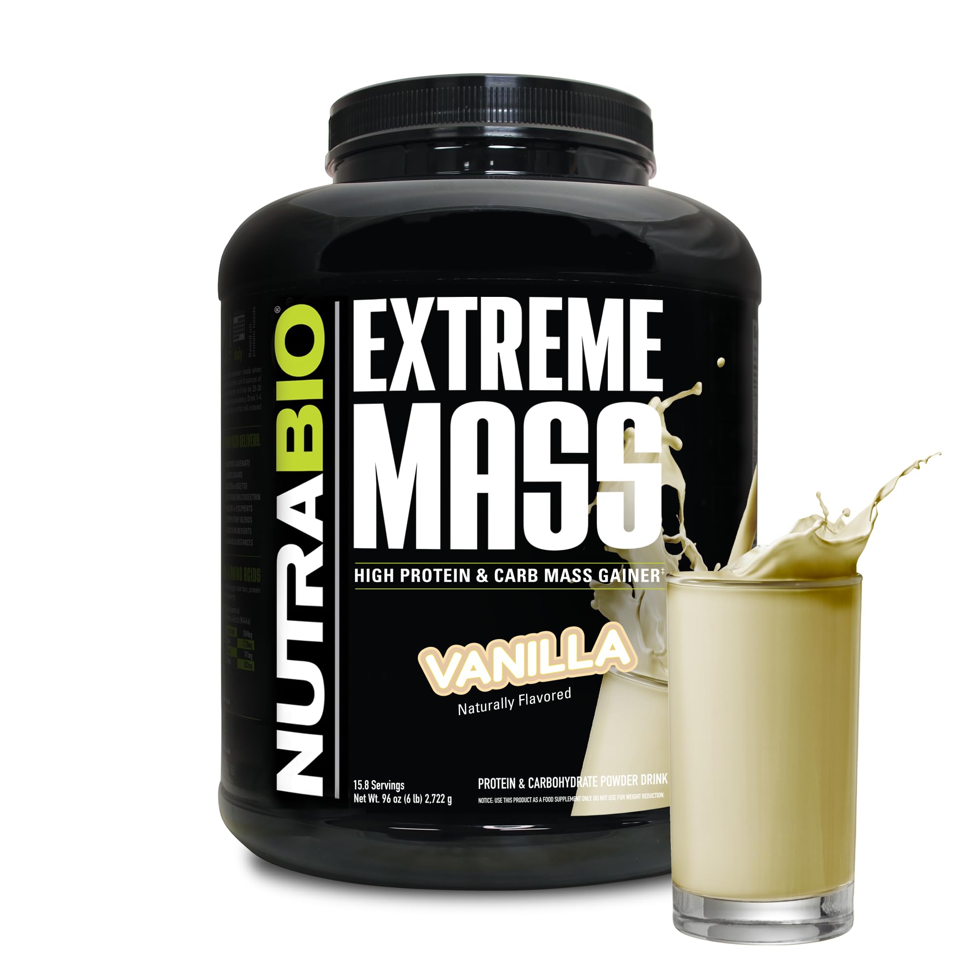 NutraBio Extreme Mass Gainer Vanilla bottle shown for post workout fueling