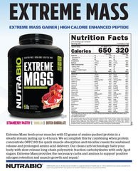 NutraBio Extreme Mass Gainer Vanilla kitchen countertop with measuring cup