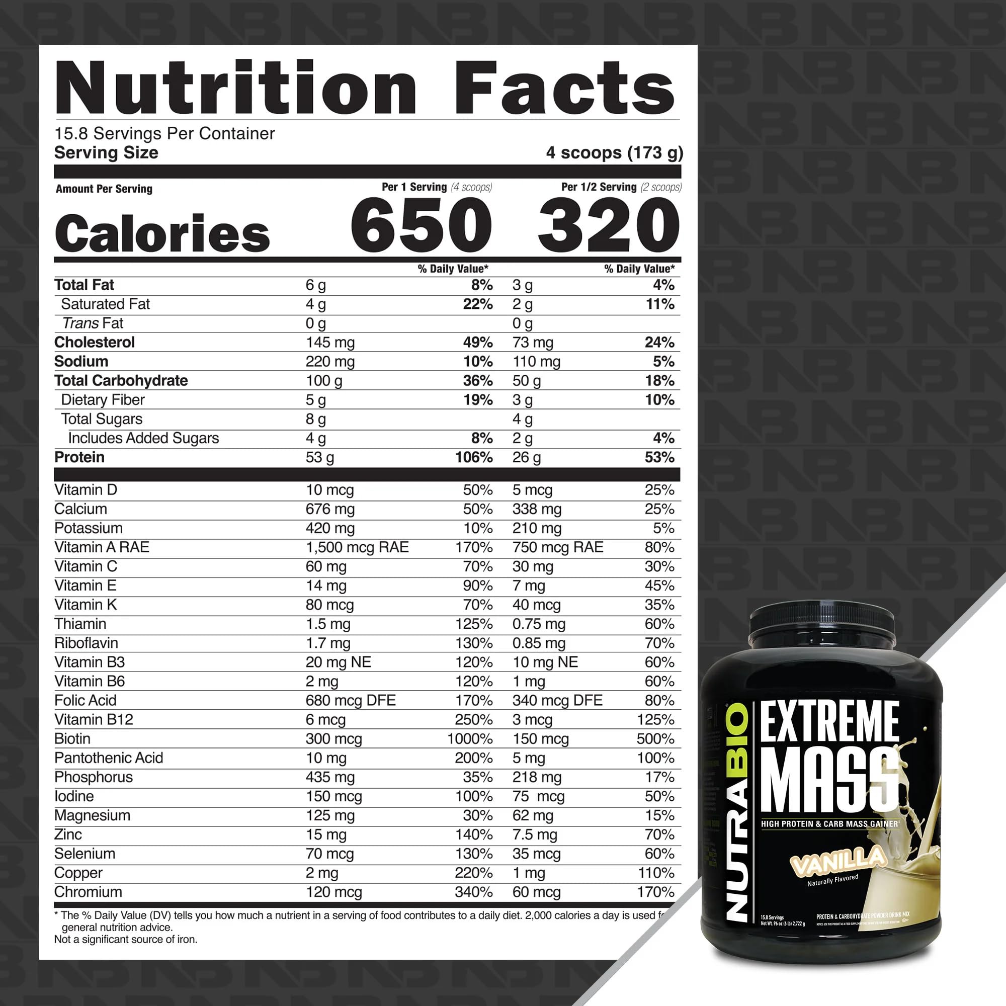 NutraBio Extreme Mass Gainer Vanilla scoop for convenient servings