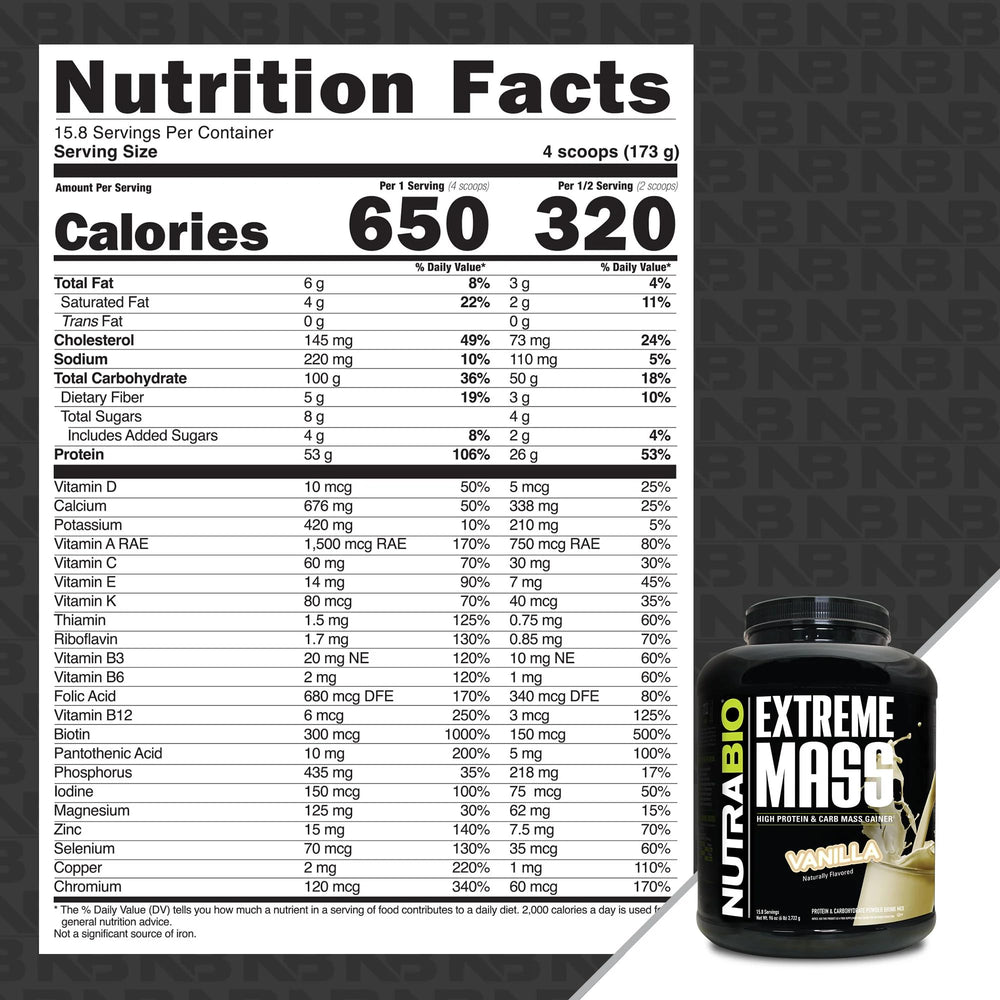 NutraBio Extreme Mass Gainer Vanilla scoop for convenient servings