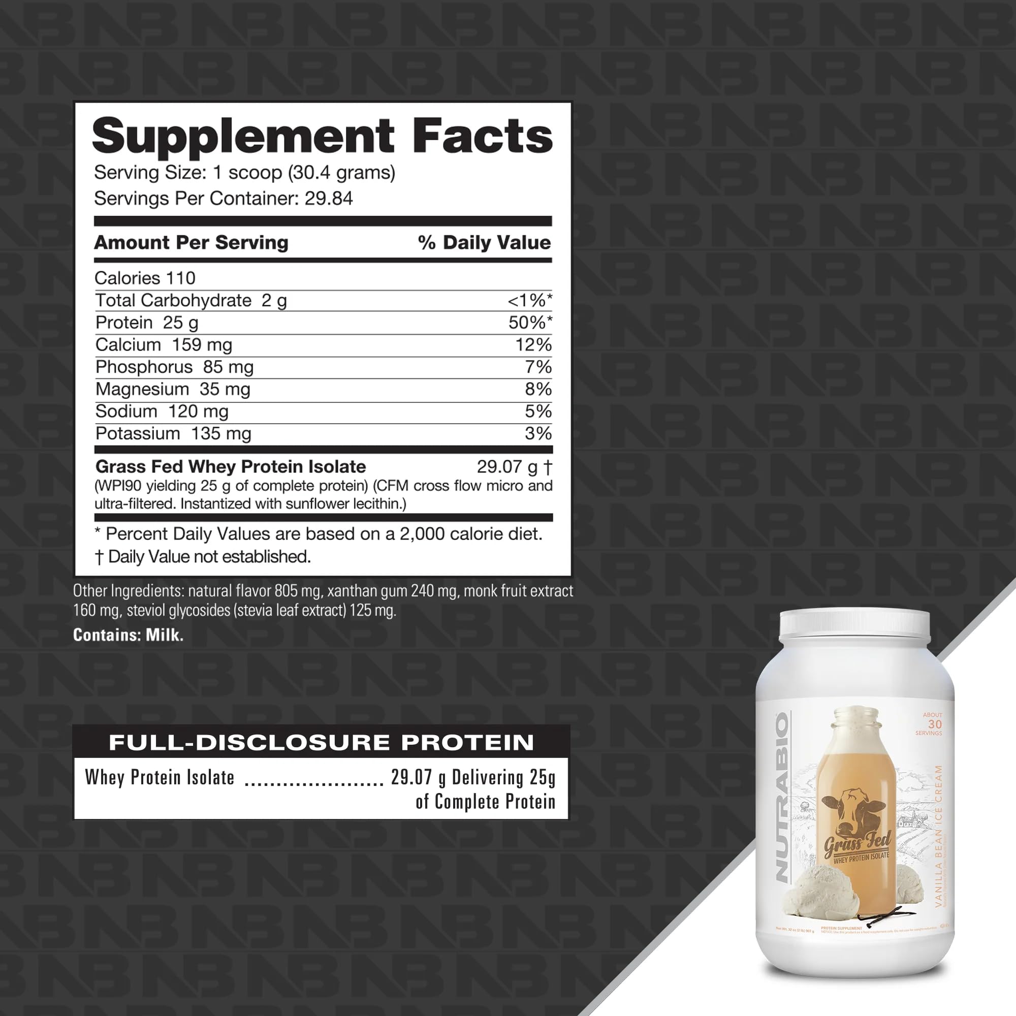 NutraBio scoop beside the can shows precise serving for consistency.