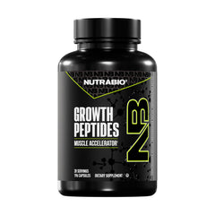 NutraBio Growth Peptides bottle front view showing a clean label for lean muscle support.