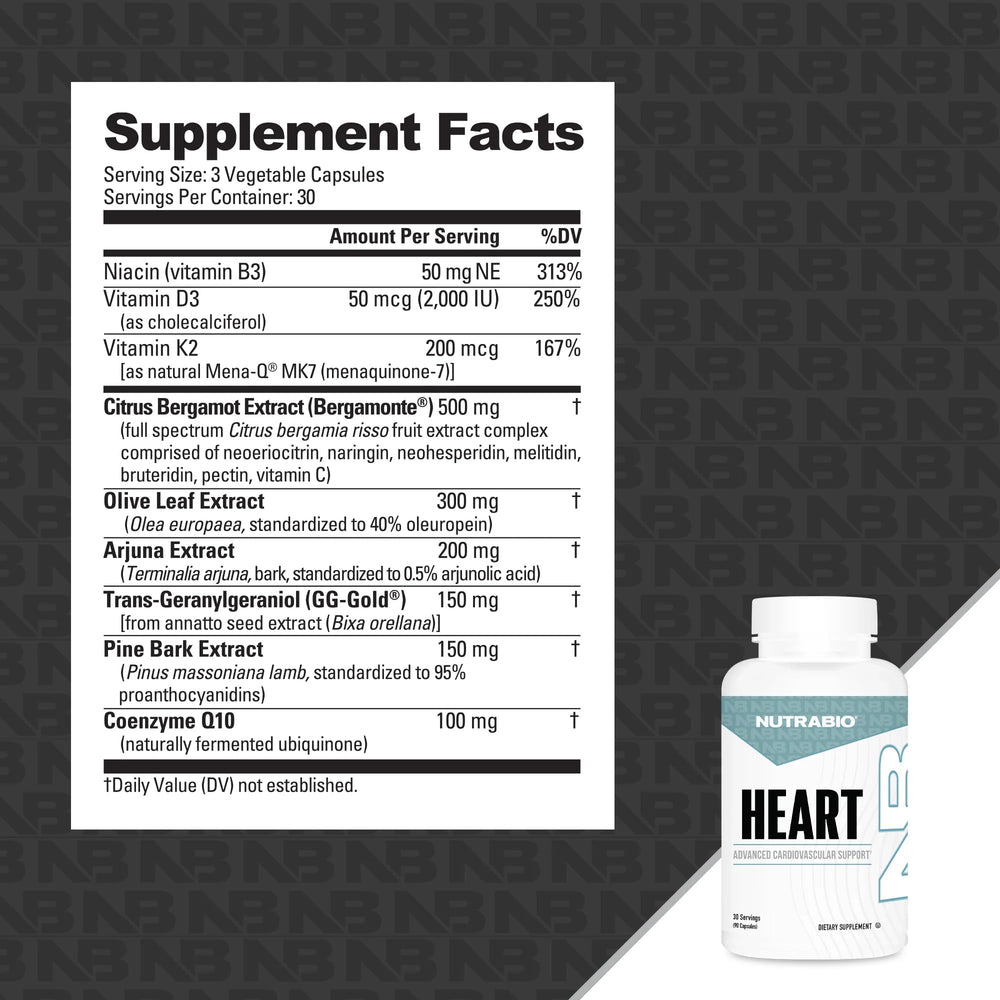 NutraBio Heart pine bark extract close-up for vascular protection and antioxidants.