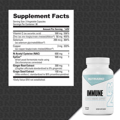 NutraBio Immune Support label close-up highlighting EpiCor blend.
